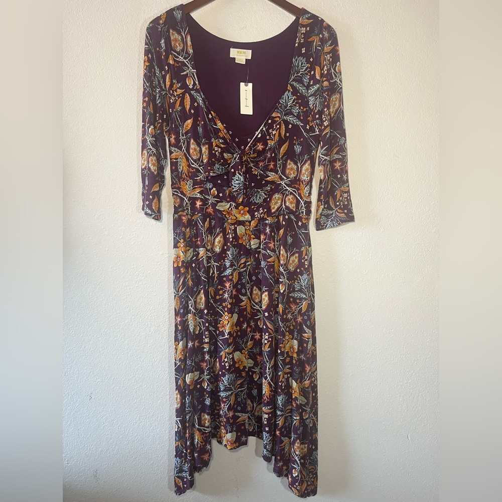 NWT! Anthropologie Maeve Beloved Purple Floral Midi Dress - Picture 4 of 12